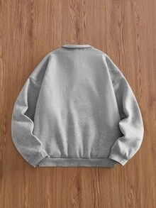 EASEVO Men's Casual Pullover Sweatshirt, Black, Plus Size, Embroidered Collar, Spring/Autumn - Grey - View 6
