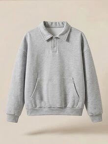 EASEVO Men's Casual Pullover Sweatshirt, Black, Plus Size, Embroidered Collar, Spring/Autumn - Grey - View 1