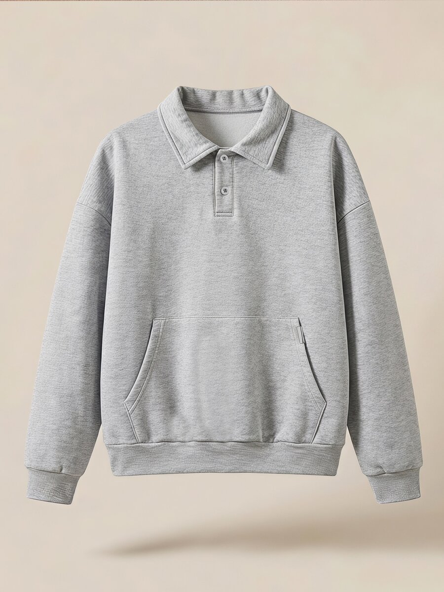 EASEVO Men's Casual Pullover Sweatshirt, Black, Plus Size, Embroidered Collar, Spring/Autumn - Grey - View 1