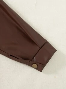 SHEIN 1件女童夾克，復古休閒風，毛絨領口與口袋拼接設計，前拉鍊長袖，彈性下擺，短版修身，秋季夾克 - 咖啡棕 - 查看 6