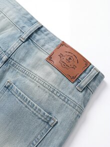 Colvenic Men's Fashion Versatile Casual Streetwear Button Pocket Straight Leg Denim Jeans Light Blue Autumn - Blue - View 8
