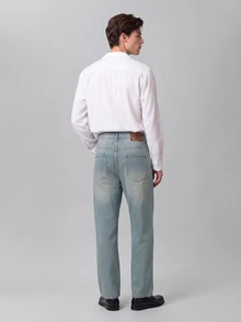 Colvenic Men's Fashion Versatile Casual Streetwear Button Pocket Straight Leg Denim Jeans Light Blue Autumn - Blue - View 3