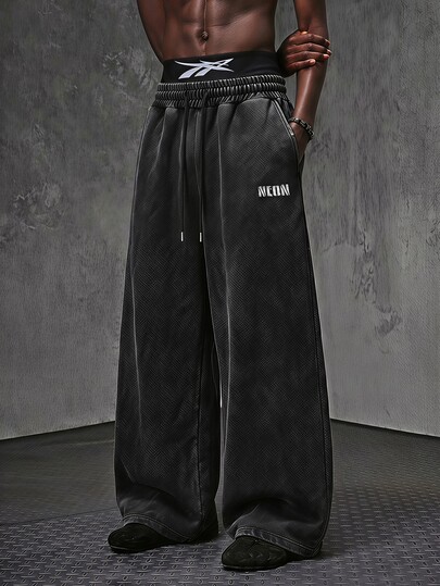 NEON BLANC Men's Casual Loose Long Pants, Spring/Autumn/Summer, Standard Size, Embroidered Black Acid Wash Halloween Christmas Winter Party Autumn 