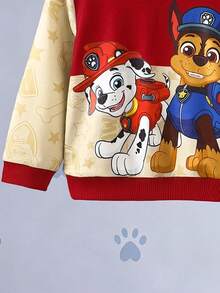 SHEIN | PAW Patrol 男童紅色拼接卡通狗字母印花連帽衫套裝，秋季休閒寬鬆長袖羅紋袖口，返校穿搭，適合冬季聖誕生日 - 彩色 - 查看 3