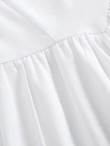 Girlism Tween女孩純色蝴蝶結荷葉邊洋裝，適合派對、生日、花童、通勤、購物、婚禮，白色夏季優雅款 - 白色 - 查看 6