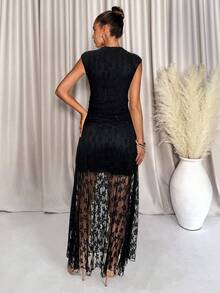 Lavishia Women's Sleeveless Long Lace Dress, Suitable For Wedding Occasions, Spring/Summer - Black - View 2