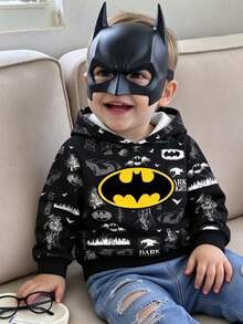 BATMAN X SHEIN Young Boy Casual Cartoon Print Pattern Hooded Long Sleeve Sweatshirt - Multicolor - View 6