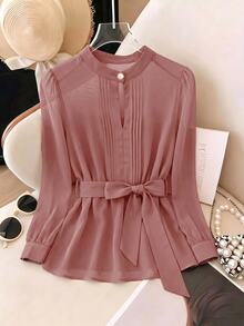 SHEIN Clasi Plus Size Women Solid Color Casual Versatile Daily Wear Shirt - Redwood - View 4