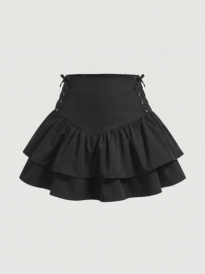 SHEIN Girlism Tween Girl Casual Versatile Double Layer Textured Tie Cakeskirt Shorts, Tween Girl
