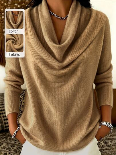 SHEIN Franclia Women's Solid Color Cowl Neck Long Sleeve Casual Top