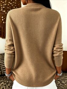 Trelyra Women's Solid Color Cowl Neck Long Sleeve Casual Top - Khaki - View 2