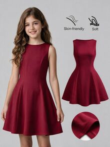 Girlism Tween Girl Elegant Dark Red Princess Dress, Suitable For Family Gatherings, Parties Formal, And Events Autumn - Burgundy - View 1