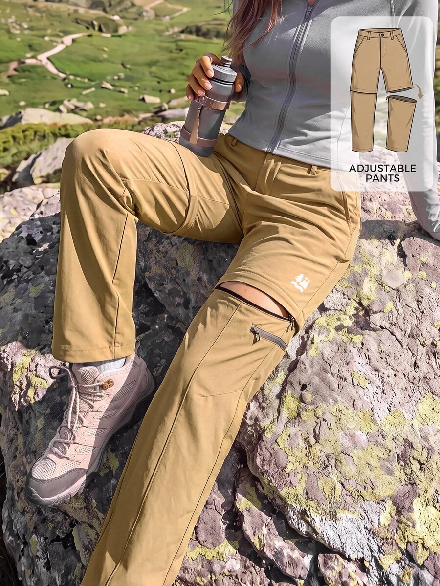 In My Nature 女款可拆卸口袋直筒寬鬆休閒戶外長褲 - 卡其色 - 查看 1