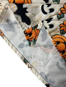 EMERY ROSE [Printed Design] Plus Size Halloween Bat & Pumpkin Print Shirt - Multicolor - View 6