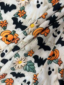 EMERY ROSE [Printed Design] Plus Size Halloween Bat & Pumpkin Print Shirt - Multicolor - View 5