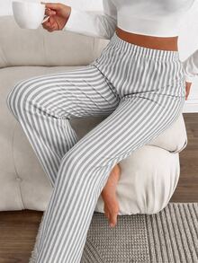 SHEIN 2PCS Plus Size Sleep Bottoms Night Formal Lounge White Pink - Multicolor - View 7