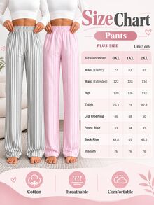 SHEIN 2PCS Plus Size Sleep Bottoms Night Formal Lounge White Pink - Multicolor - View 3