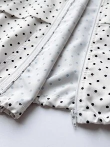 SHEIN EZwear 女款黑白波點連帽長袖抽繩口袋梭織防風夾克外套，日常旅行秋季休閒 80 年代復古風 - 白色 - 查看 8