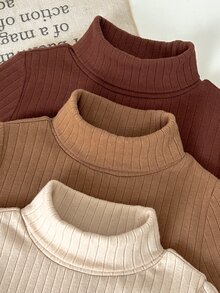 SHEIN 3pcs -Pack Baby Girl Long-Sleeve Turtleneck Bodysuits – Warm, Comfortable, And Perfect For Autumn And Winter - Multicolor - View 2