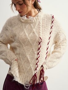 Bohemela Women's Colorblock Casual Versatile Daily Wear Long Sleeve Sweater - Apricot - View 4