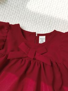 Souflis Souflis Baby Girl Fashionable Cute Bowknot Ruffle Hollow Out Cap Sleeve Summer Burgundy Dress - Red - View 10