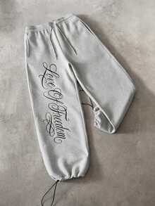 ÉpureWay Men's Versatile Casual Letter Embroidery Drawstring Waist Pocket Cuffed Sweatpants - Grey - View 7