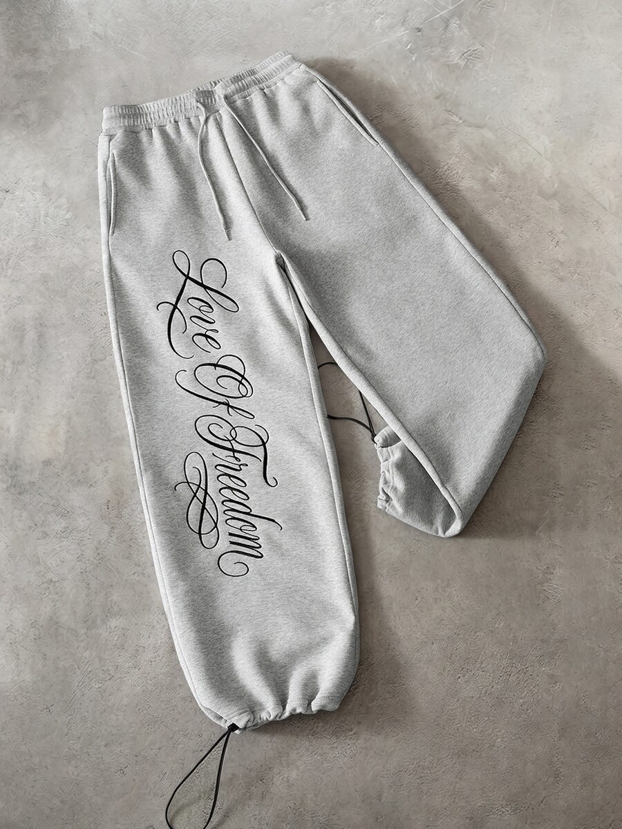 ÉpureWay Men's Versatile Casual Letter Embroidery Drawstring Waist Pocket Cuffed Sweatpants - Grey - View 1