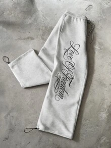 ÉpureWay Men's Versatile Casual Letter Embroidery Drawstring Waist Pocket Cuffed Sweatpants - Grey - View 1