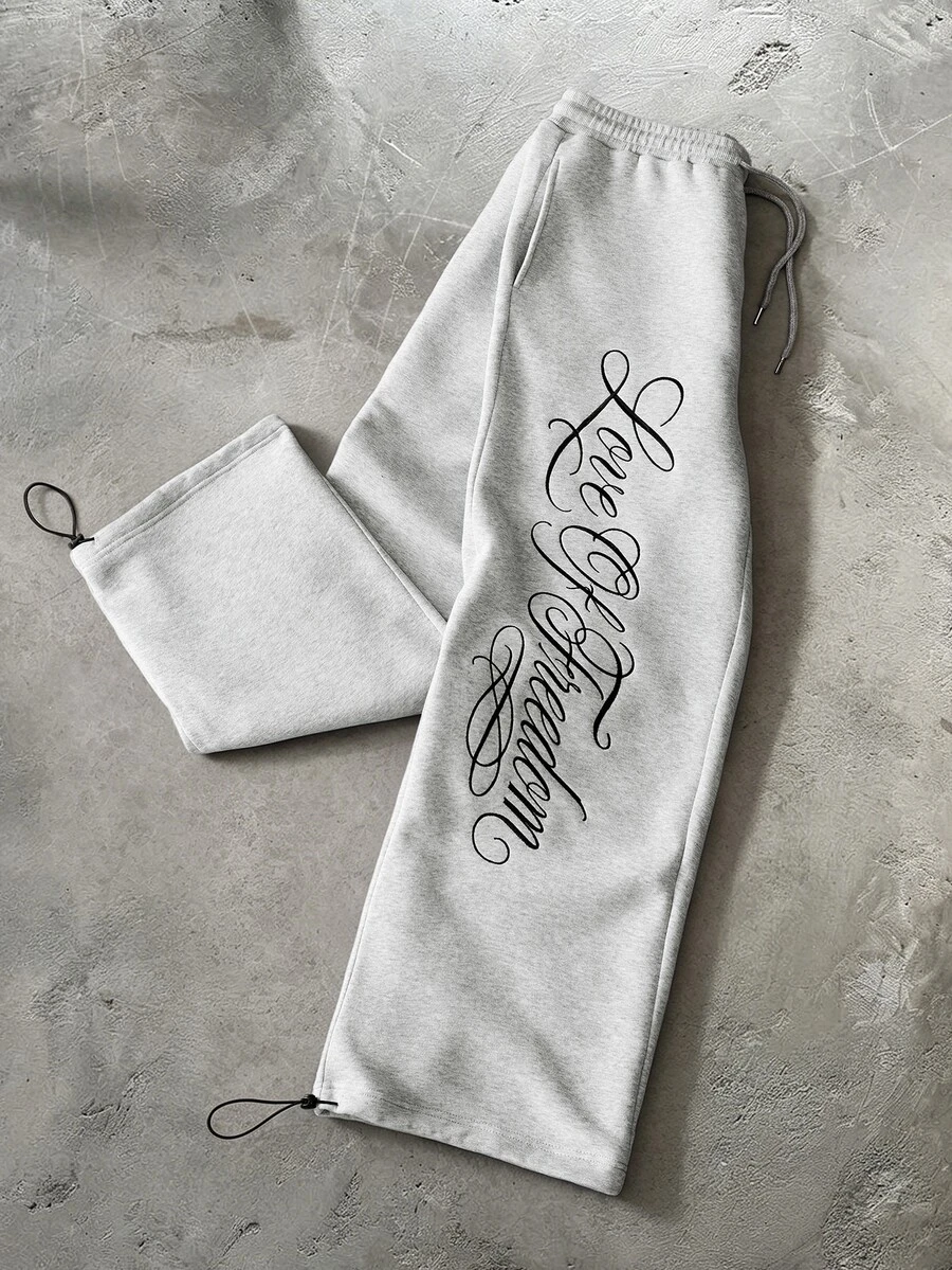 ÉpureWay Men's Versatile Casual Letter Embroidery Drawstring Waist Pocket Cuffed Sweatpants - Grey - View 1