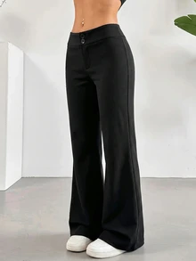 SHEIN EZwear 休閒商務休閒百搭通勤黑色喇叭褲 辦公室工作秋季 - 黑色 - 查看 3