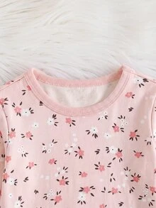 SHEIN 女嬰可愛休閒針織碎花長袖修身家居服套裝 2件組 - 粉色 - 查看 5