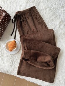 Comfortcana Fall Brown Striped Casual Baggy Elegant Versatile Drawstring Plus Size Pants Home Evening Birthday - Brown - View 5