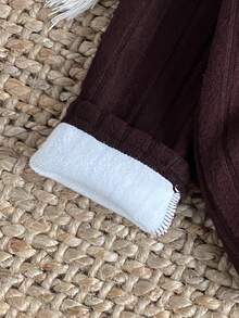 Girls' Winter Set, Brown Textured Double-Sided Fleece High Neck Long Sleeve Top And Matching Double-Sided Fleece Pants, Comfortable Fabric, Suitable For Winter Daily Wear - Coffee Brown - View 6