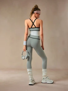 VARSIVA Women's Striped Colorblock Tank Top And Fitted Leggings Sports Set - Multicolor - View 6
