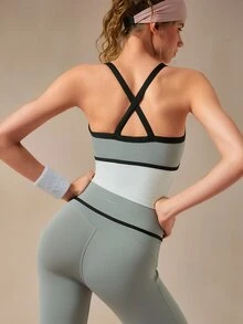 VARSIVA Women's Striped Colorblock Tank Top And Fitted Leggings Sports Set - Multicolor - View 9