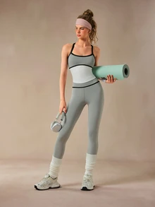 VARSIVA Women's Striped Colorblock Tank Top And Fitted Leggings Sports Set - Multicolor - View 10