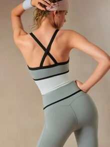 VARSIVA Women's Striped Colorblock Tank Top And Fitted Leggings Sports Set - Multicolor - View 8