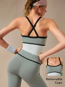 VARSIVA Women's Striped Colorblock Tank Top And Fitted Leggings Sports Set - Multicolor - View 11