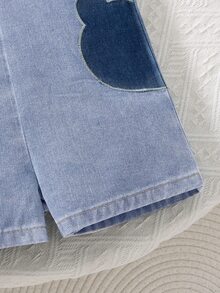 Toddler Boys' Bear Embroidered Blue Denim Bib Shorts - Light Wash - View 4