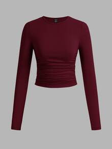 SHEIN EZwear 3件組女款素色圓領長袖抓皺休閒T恤 - 彩色 - 查看 6