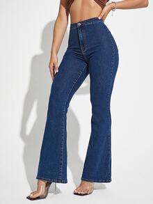 Flexra High Waisted Flare Leg Jeans - Dark Wash - View 4