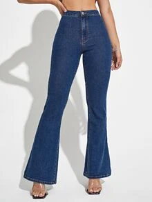 Flexra High Waisted Flare Leg Jeans - Dark Wash - View 5