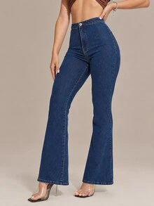 Flexra High Waisted Flare Leg Jeans - Dark Wash - View 1