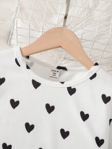 SHEIN 青少年女孩童裝秋冬高領愛心人造皮革簡約時尚休閒日常長袖裙套裝 - 黑色 - 查看 5