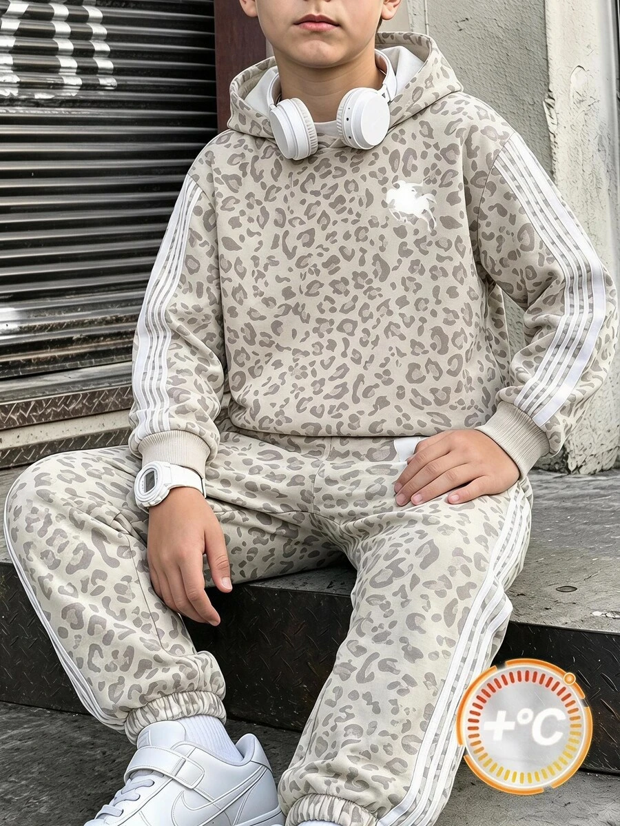Setelan 2pcs untuk Anak Laki-Laki Remaja Motif Leopard Minimalis Nyaman, Sweatshirt Leher Bulat & Celana Olahraga, Kasual dan Nyaman, Cocok untuk Kembali ke Sekolah dan Pesta - MultiWarna - View 1
