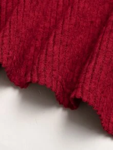 SHEIN 青少年女孩秋冬保暖內裡加厚休閒羅紋抓絨極簡聖誕長洋裝 - 紅色 - 查看 12