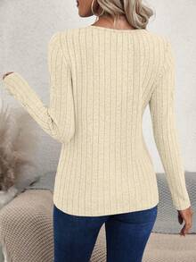 EMERY ROSE Button Decoration Long Sleeve T-Shirt Fall Cloth For Women - Apricot - View 2