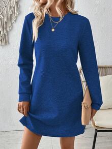 EMERY ROSE Casual Solid Color Regular Long Sleeve Dress Fall Cloth For Women - Blue - View 5