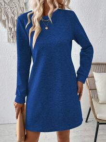 EMERY ROSE Casual Solid Color Regular Long Sleeve Dress Fall Cloth For Women - Blue - View 8