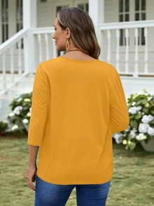 EMERY ROSE Plain Mid-Length Sleeve Cardigan Simple Casual Jacket In Autumn Everyday Work Day Time Mustard Yellow - Yellow - View 2